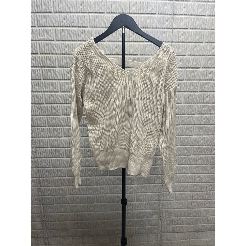 Cupshe Cream Shaker Knit Strappy Back V-Neck Sweater CAA06A4H005HH Beige Small